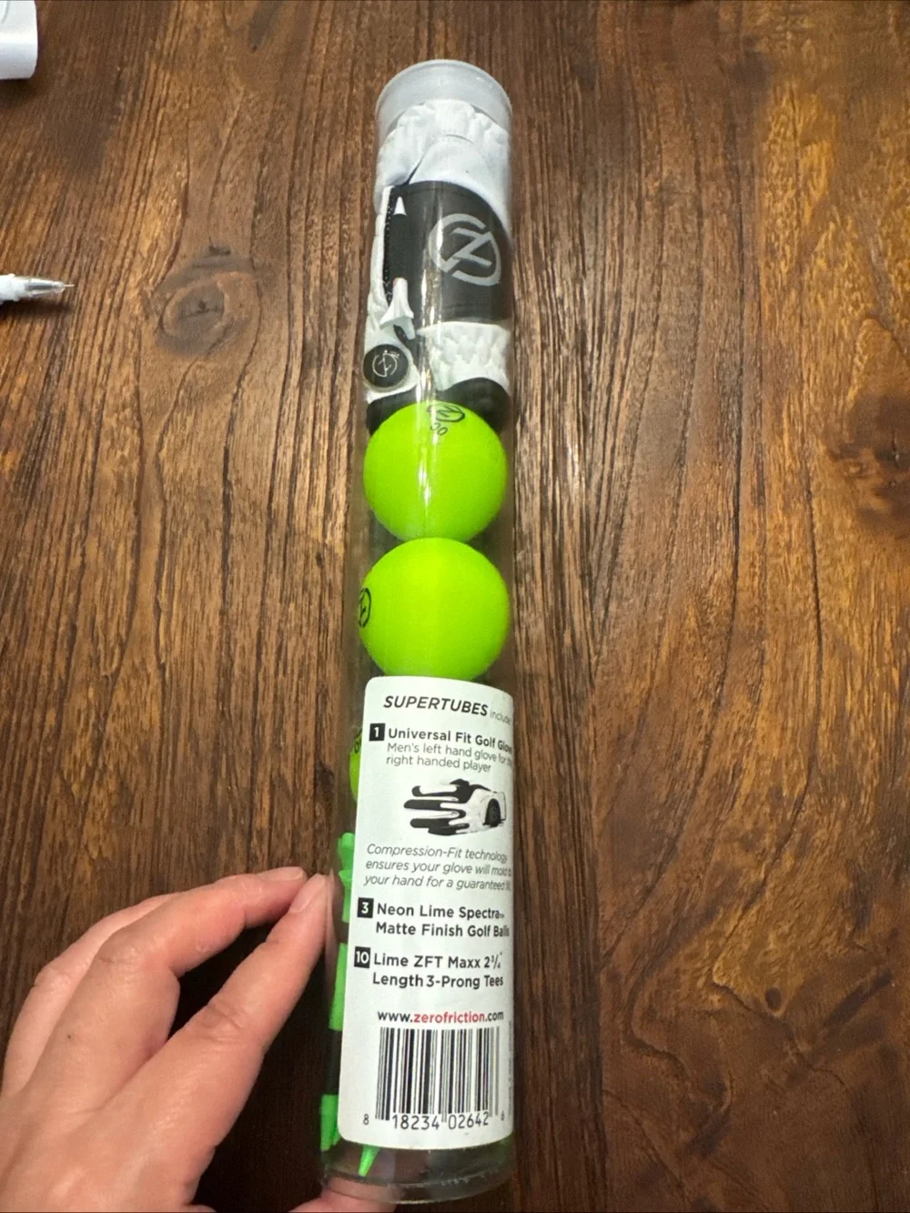 Zero Friction Supertubes Golf Gift Set Glove Balls Tees Neon